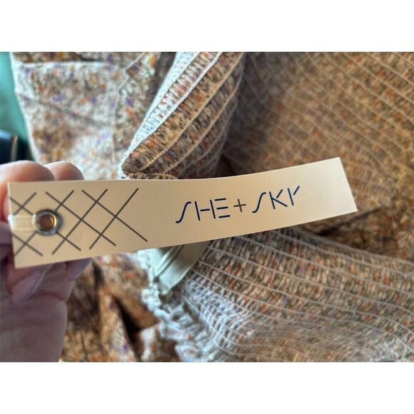 She + Sky Women's Standard Small Floral Long Sleeve Blouse Ruffle Casual Top - Picture 10 of 10